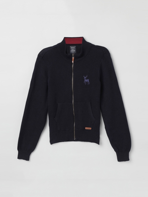 

max Boys Navy Blue Solid Front-Open Sweater
