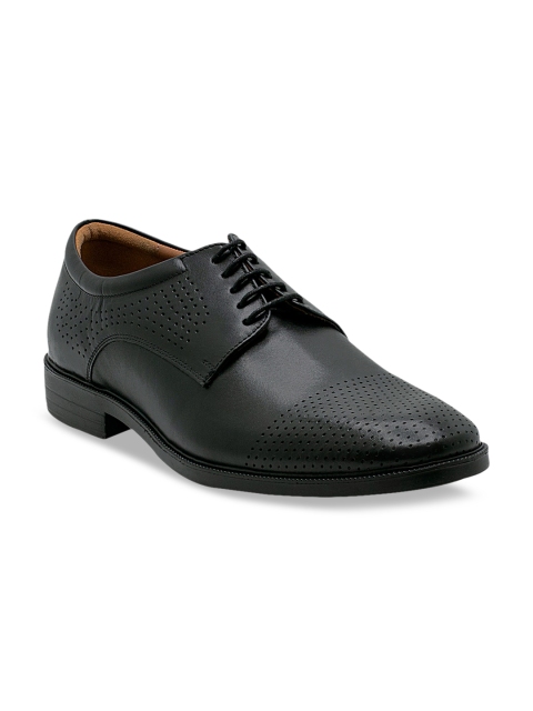 

KETHINI Men Black Solid Leather Formal Derbys