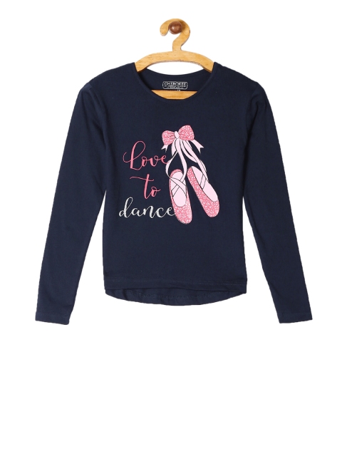 

Cherokee Girls Navy Blue & Pink Printed Round Neck T-shirt