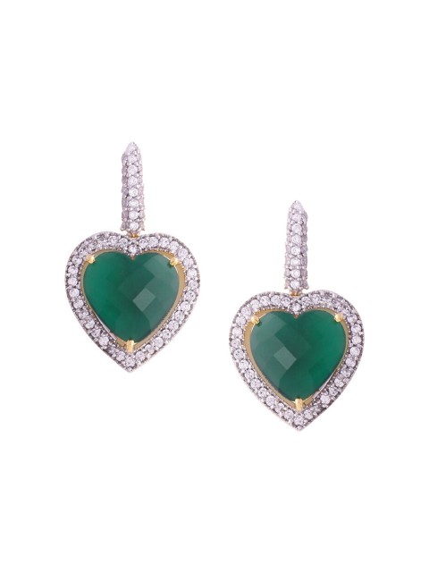 

Tistabene Silver-Plated & Green Heart Shaped Drop Earrings