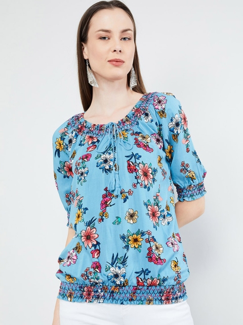 

max Women Blue Printed Blouson Top