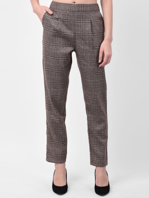 

Latin Quarters Women Brown Straight Fit Checked Formal Trousers