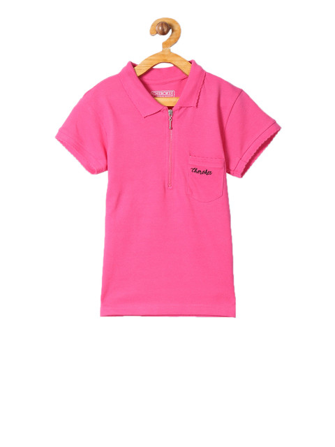 

Cherokee Girls Pink Solid Polo Collar Pure Cotton T-shirt