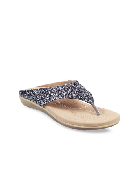 

WALKWAY Women Grey Embellished Open Toe Flats