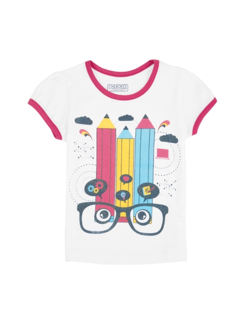 

Cherokee Girls White Printed Round Neck T-shirt