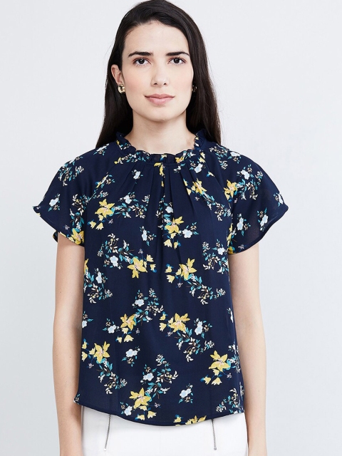 max Women Navy Blue Printed Top