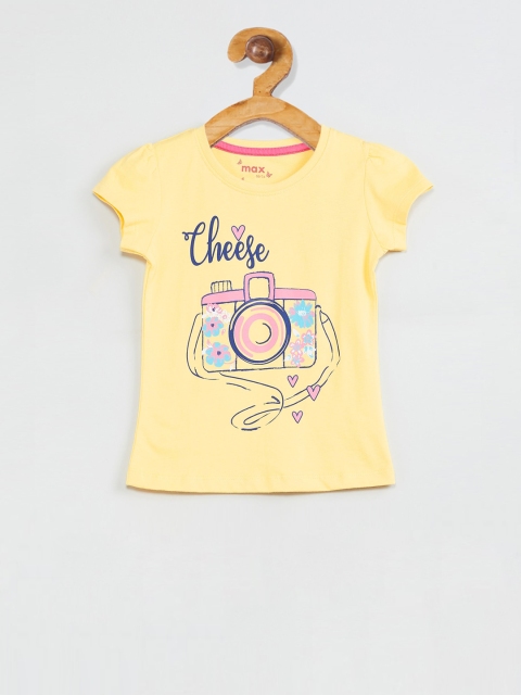

max Girls Yellow Printed Round Neck T-shirt