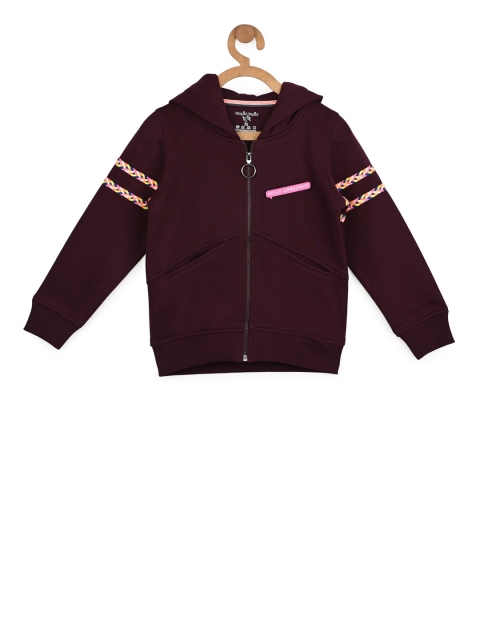 

Stupid Cupid Girls Burgundy Solid Hooded Sweatshirt