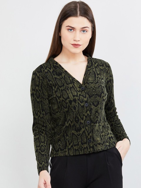 

max Women Green & Black Printed Casual Shirt