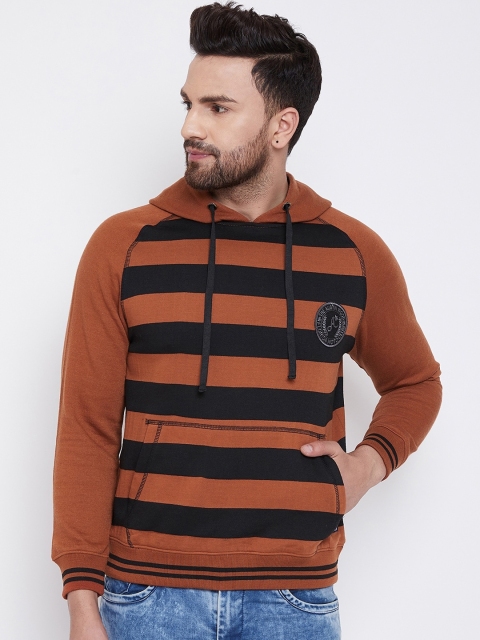 

Austin wood Men Brown & Black Striped Hooded Sweatshirt