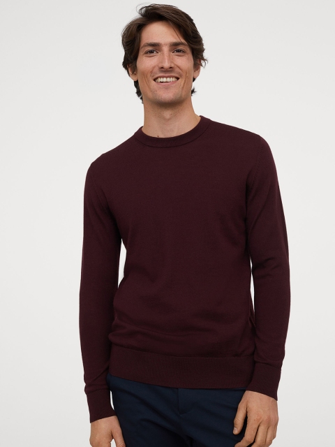 

H&M Men Maroon Solid Merino Wool Jumper