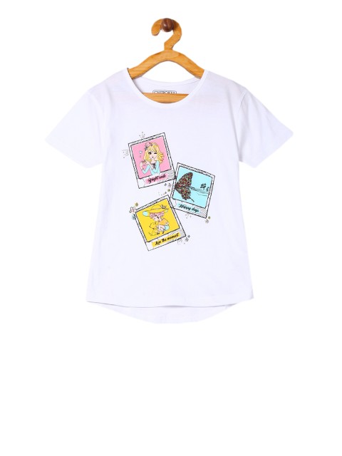 

Cherokee Girls White & Yellow Printed Round Neck T-shirt