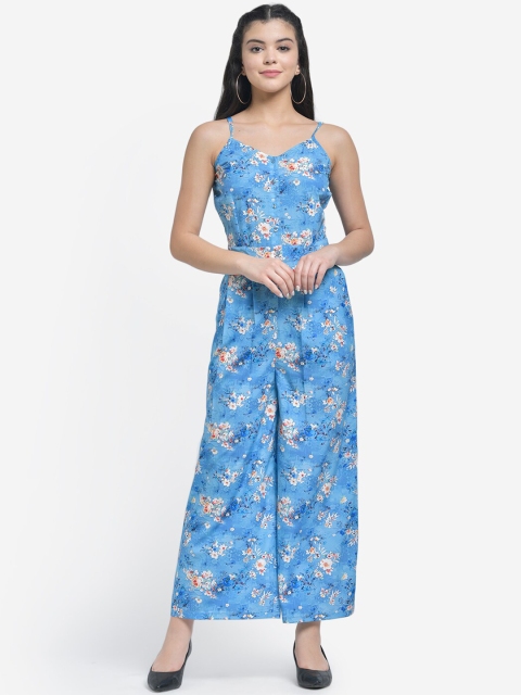 

Texco Women Turquoise Blue Printed Basic Jumpsuit