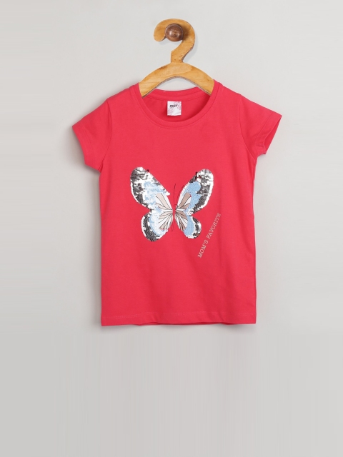 

max Girls Coral Printed Round Neck T-shirt