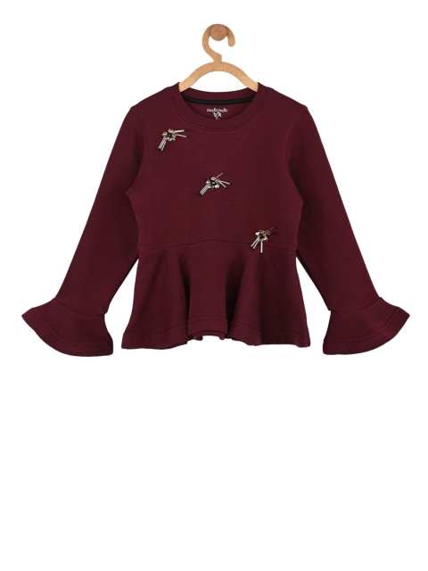 

Stupid Cupid Girls Burgundy Solid Sweatshirt