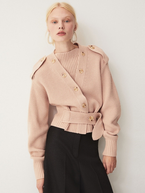 

H&M Women Beige Knitted Wool-Blend Cardigan