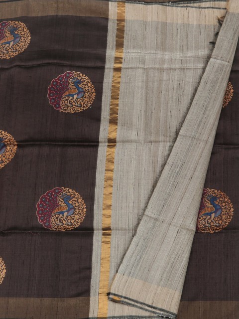 

Pothys Brown Printed Jute Silk Saree
