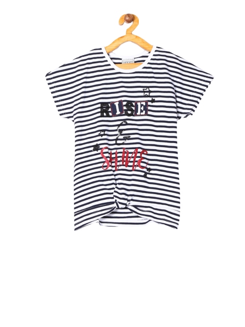 

Cherokee Girls White & Navy Blue Striped Round Neck T-shirt
