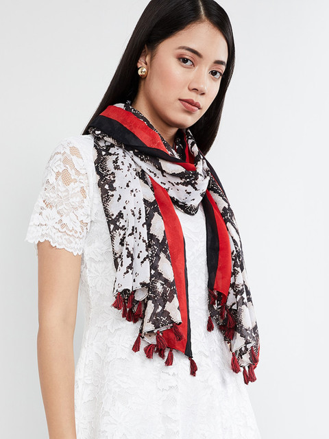 

max Women White & Black Snake Print Scarf