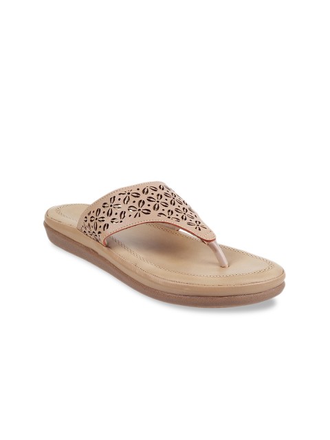 

WALKWAY Women Gold-Toned Textured Open Toe Flats