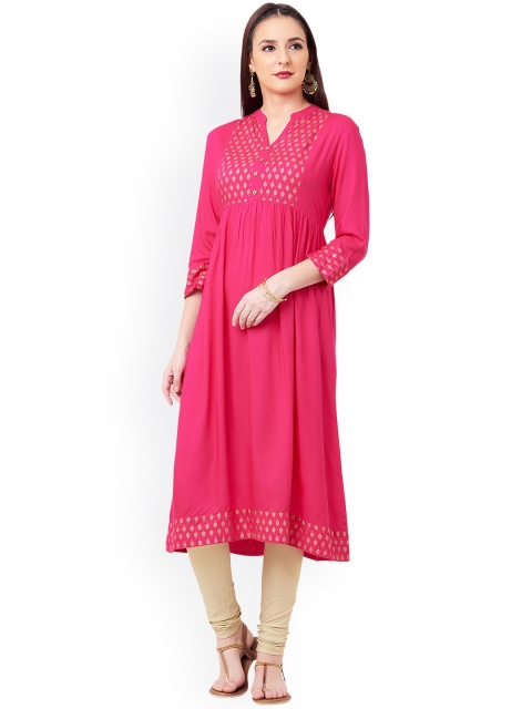 

IMARA Women Pink Yoke Design A-Line Kurta