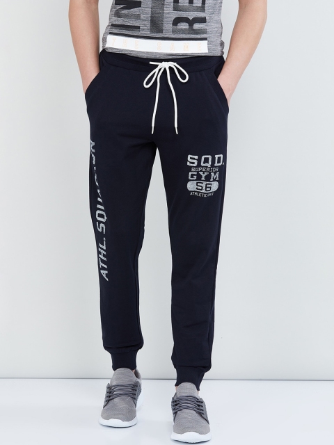 

max Men Navy Blue Solid Straight-Fit Joggers