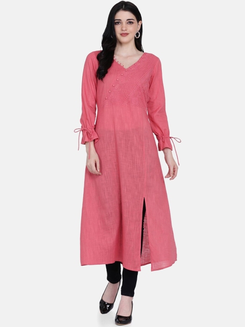 

Ojjasvi Women Pink Embroidered Angrakha A-line Kurta