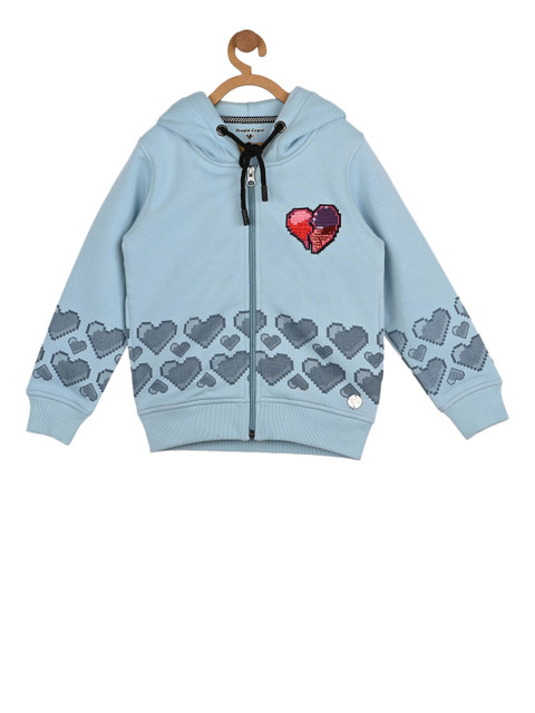 

Stupid Cupid Girls Blue Printed Hooded Sweatshirt