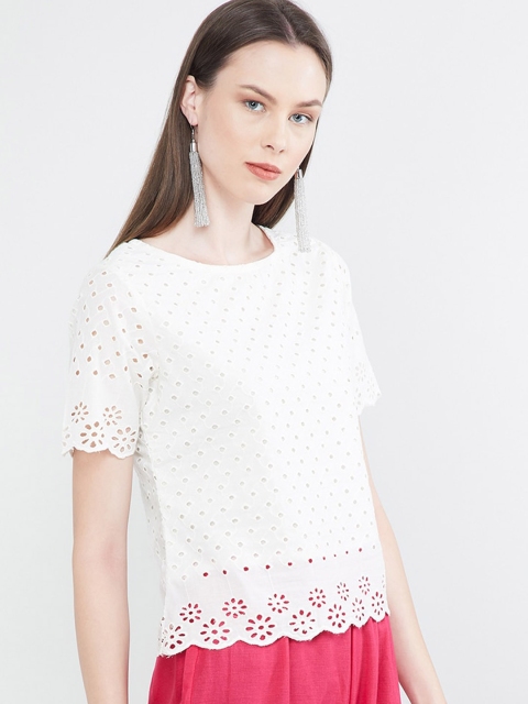 

max Women Off-White Self Design Schiffli Top