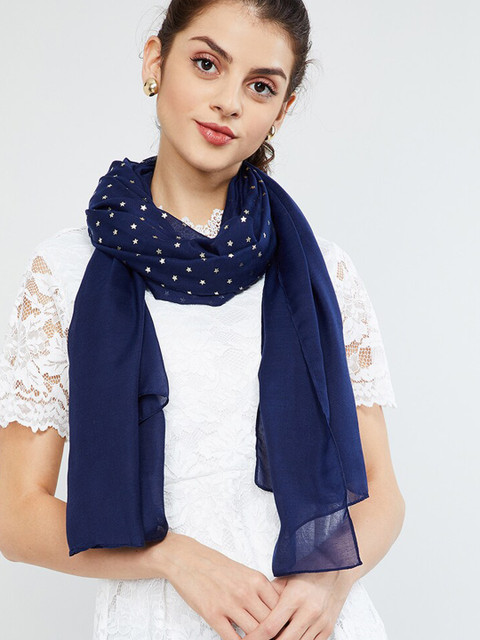 

max Women Navy Blue Printed Scarf