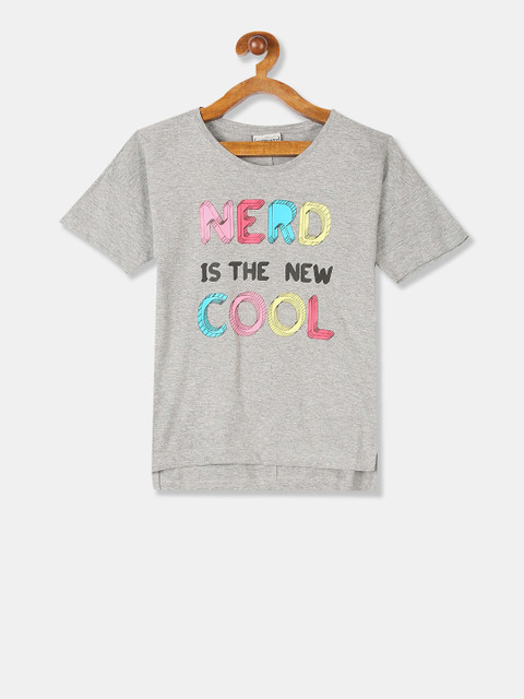

Cherokee Girls Grey Printed Round Neck T-shirt