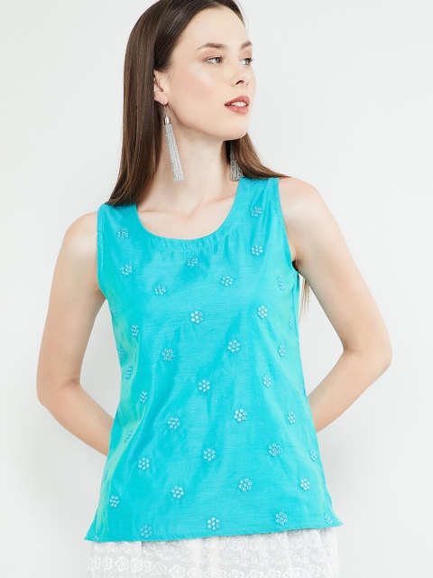 

max Women Turquoise Blue Embellished Top