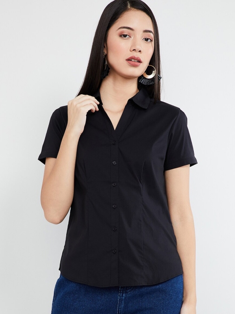 

max Women Black Regular Fit Solid Casual Shirt