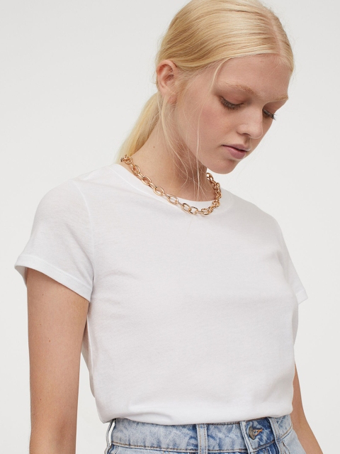 H&M Women White Solid Jersey T-shirt