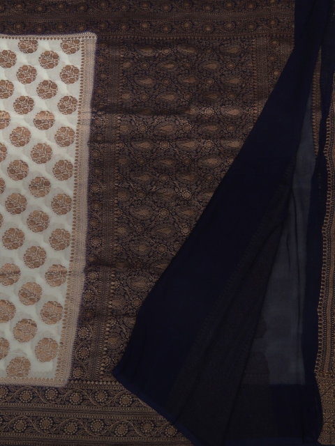 

Pothys White & Navy Blue Pure Silk Woven Design Banarasi Saree