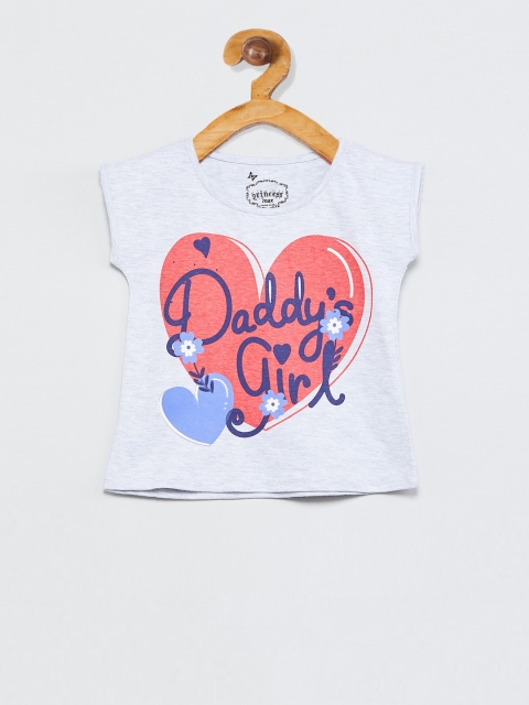 max Girls Grey Melange Printed Top