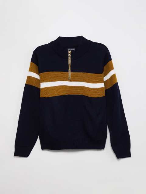

max Boys Navy Blue & Mustard Yellow Colourblocked Pullover Sweater