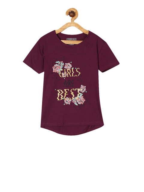 

Cherokee Girls Burgundy & Gold-Toned Glitter Print T-shirt