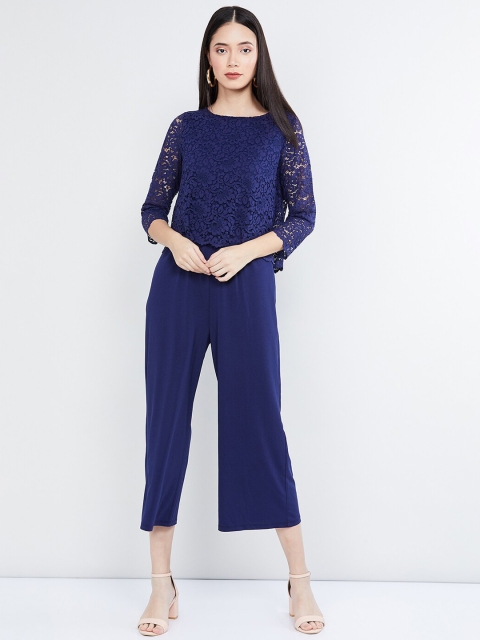 max Women Navy Blue Self Design Top