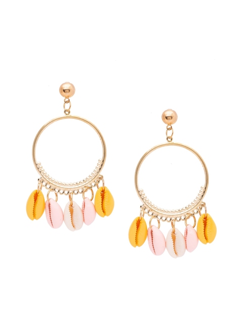 

Globus Gold-Plated & Pink Circular Drop Earrings
