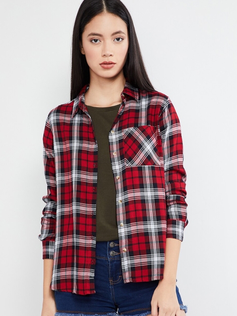 

max Women Maroon & White Regular Fit Checked Casual Shirt