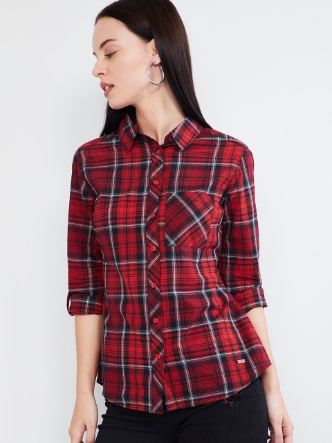 

max Women Red & Blue Regular Fit Checked Casual Shirt