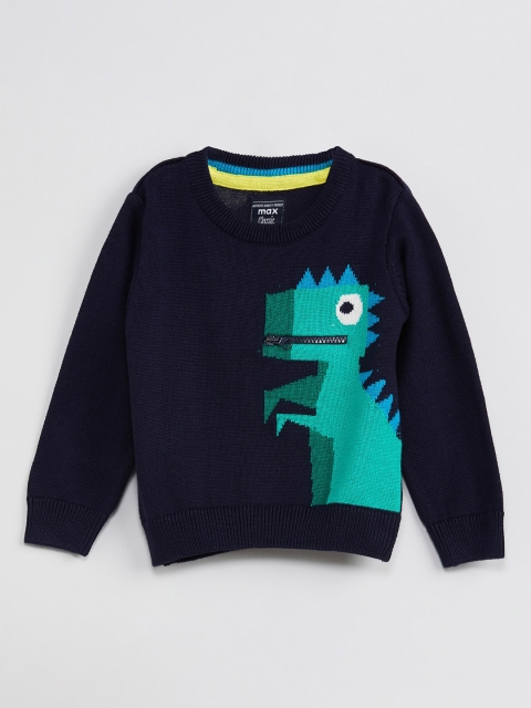 

max Boys Navy Blue Printed Pullover Sweater