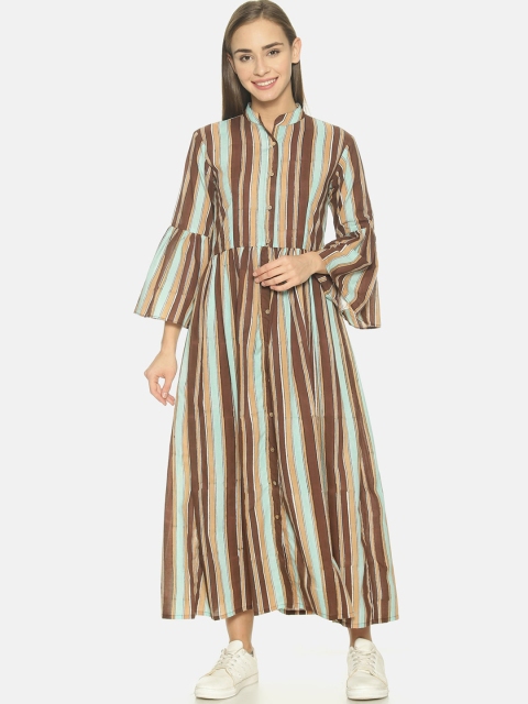 

NANGALIA RUCHIRA Women Brown Striped A-Line Dress
