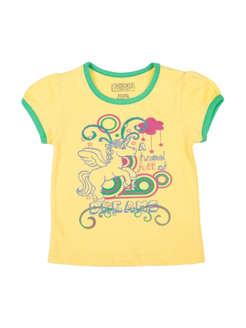 

Cherokee Girls Yellow & Green Printed Round Neck T-shirt