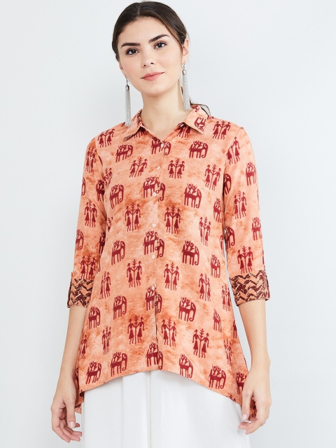 

max Women's Peach-Coloured & Maroon Printed Tunic