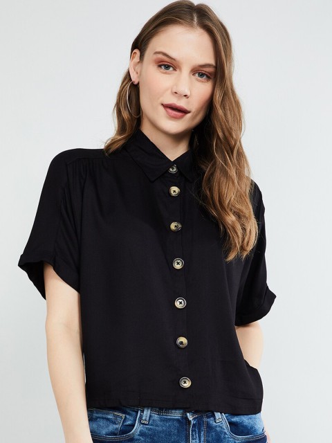 

max Women Black Solid Shirt Style Top