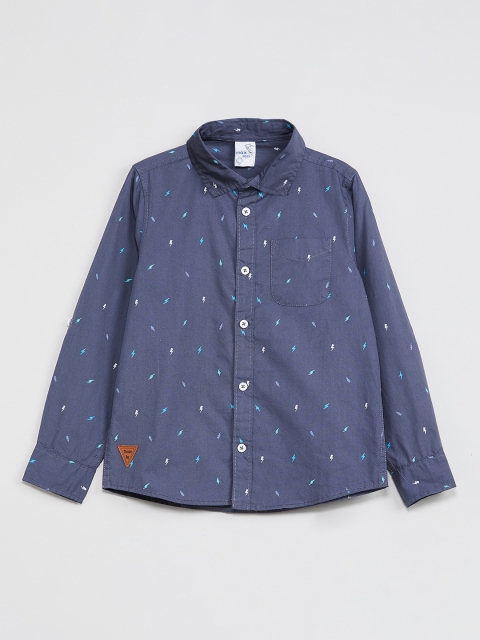 

max Boys Blue & White Regular Fit Printed Casual Shirt