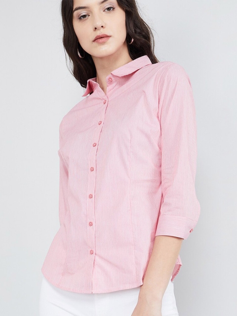 

max Women Pink & White Regular Fit Striped Casual Shirt
