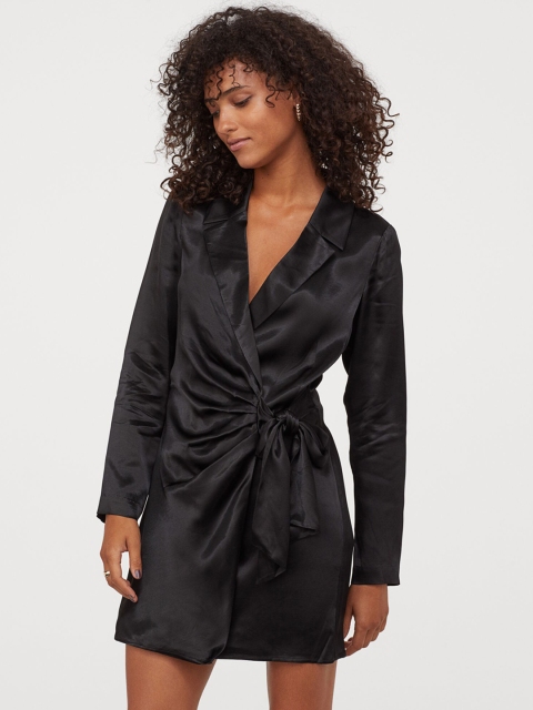 H&M Women Black Satin Jacket Dress